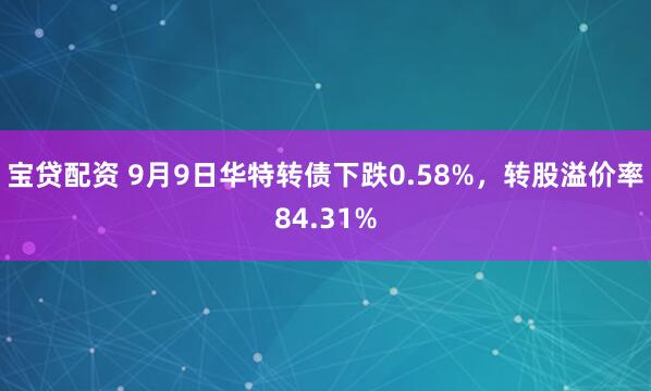 宝贷配资 9月9日华特转债下跌0.58%，转股溢价率84.31%